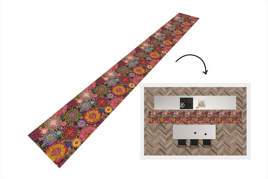 KitchenYeah Keukenloper Keukenmat Bloemen Patroon Lijn 400x50 cm Keuken vloerkleed