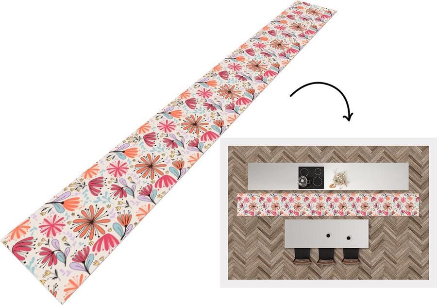 KitchenYeah Keukenloper Keukenmat Bloemen Regenboog Design 480x60 cm Keuken vloerkleed