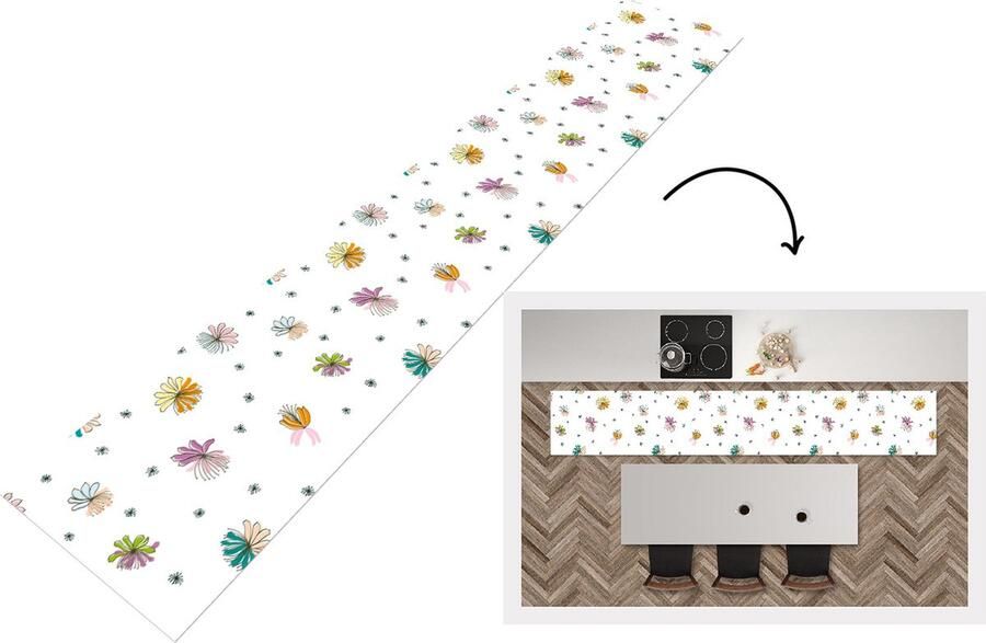 KitchenYeah Keukenloper Keukenmat Bloemen Regenboog Flora Pastel Patronen 360x60 cm Keuken vloerkleed