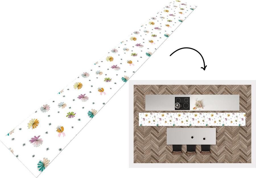 KitchenYeah Keukenloper Keukenmat Bloemen Regenboog Flora Pastel Patronen 400x50 cm Keuken vloerkleed