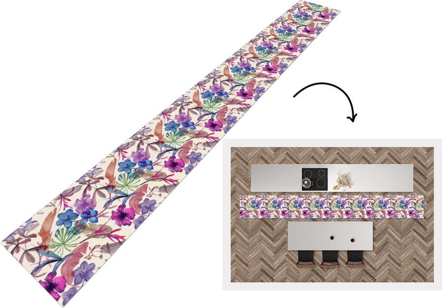 KitchenYeah Keukenloper Keukenmat Bloemen Regenboog Jungle Patroon Vintage 400x50 cm Keuken vloerkleed