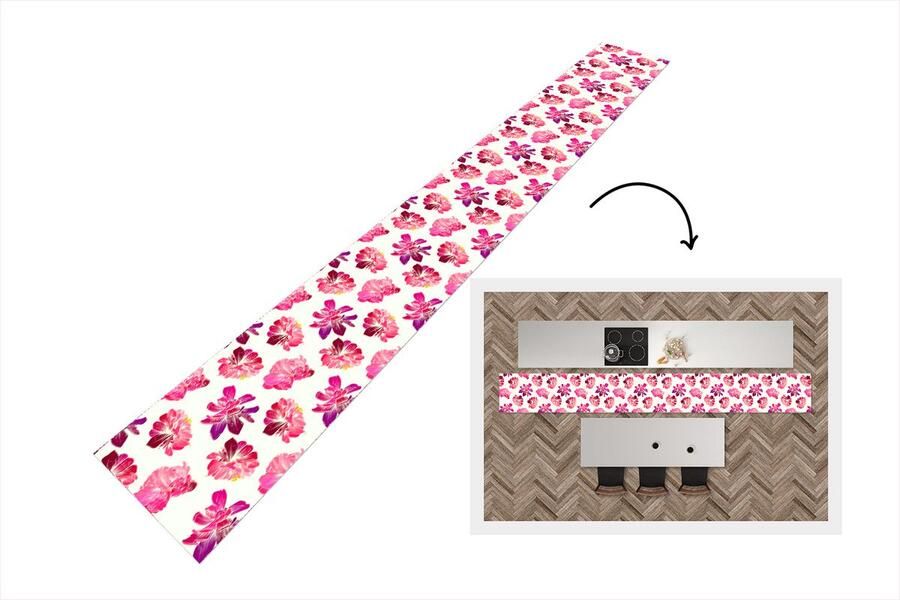 KitchenYeah Keukenloper Keukenmat Bloemen Roze Patroon 480x60 cm Keuken vloerkleed