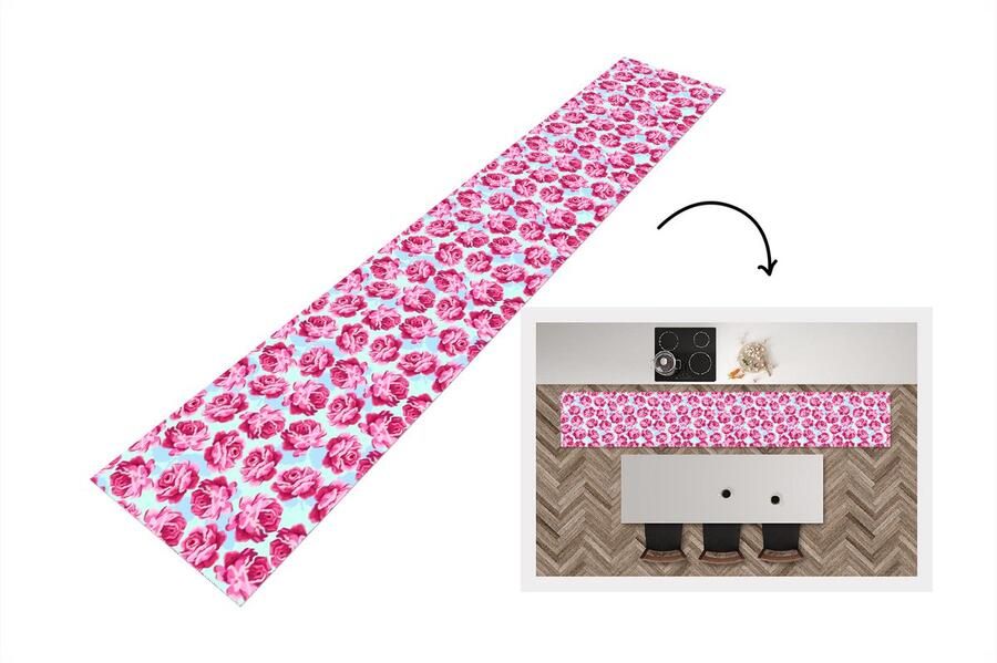 KitchenYeah Keukenloper Loper keuken Bloemen Rozen Patroon 300x50 cm Keukenloper vinyl