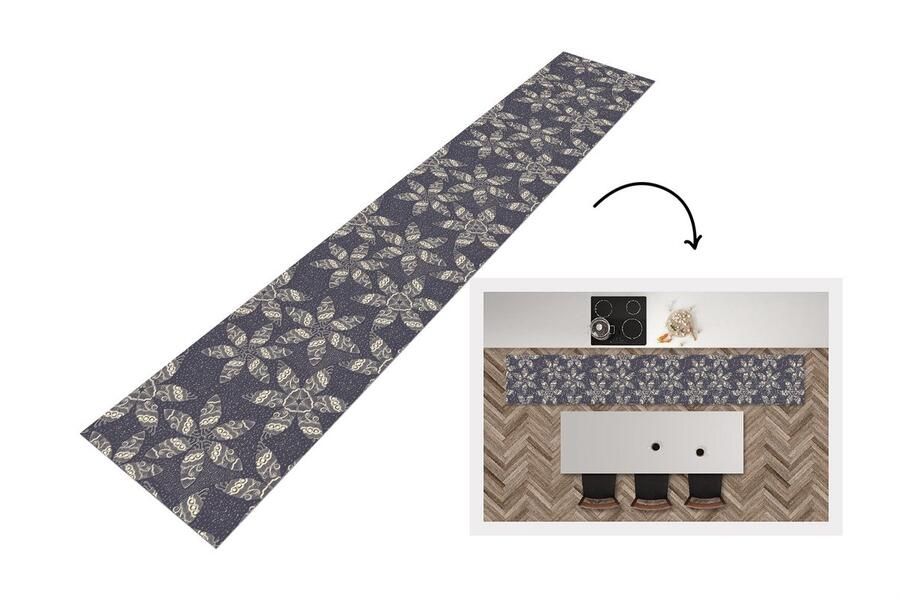 KitchenYeah Keukenloper Keukenmat Bloemen Ster Sneeuw Winter 360x60 cm Keuken vloerkleed
