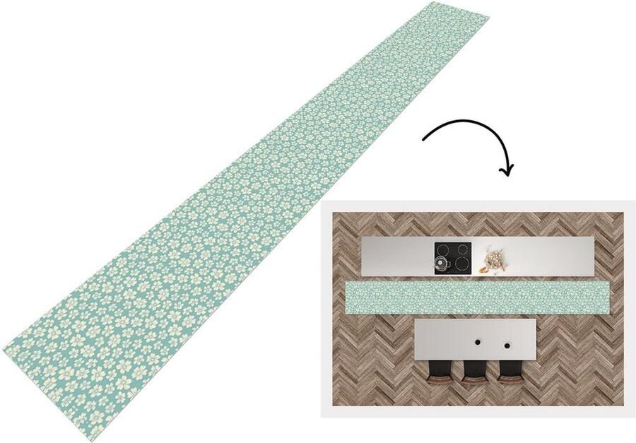 KitchenYeah Keukenloper Keukenmat Bloemen Wit Vintage Patronen 480x60 cm Keuken vloerkleed