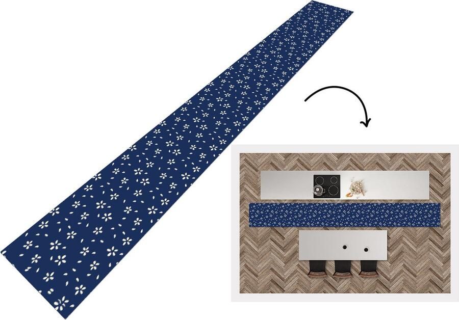 KitchenYeah Keukenloper 480x60 cm Keukenmat vinyl Bloesem Patroon Lente Japan Keukenmatten loper Keuken vloerkleed tapijt