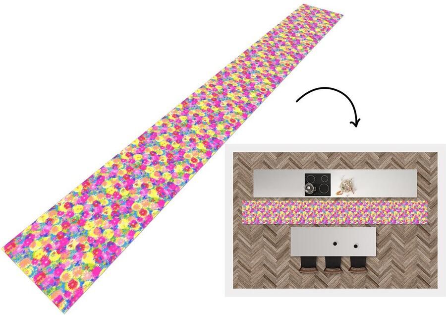 KitchenYeah Keukenloper Keukenmat Bloesem Zomer Regenboog Bloem Design 400x50 cm Keuken vloerkleed