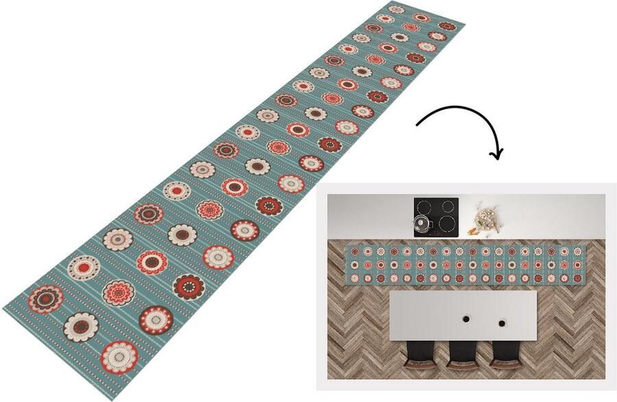 KitchenYeah Keukenloper Keukenmat Bohemian Bloemen Vintage Design 360x60 cm Keuken vloerkleed
