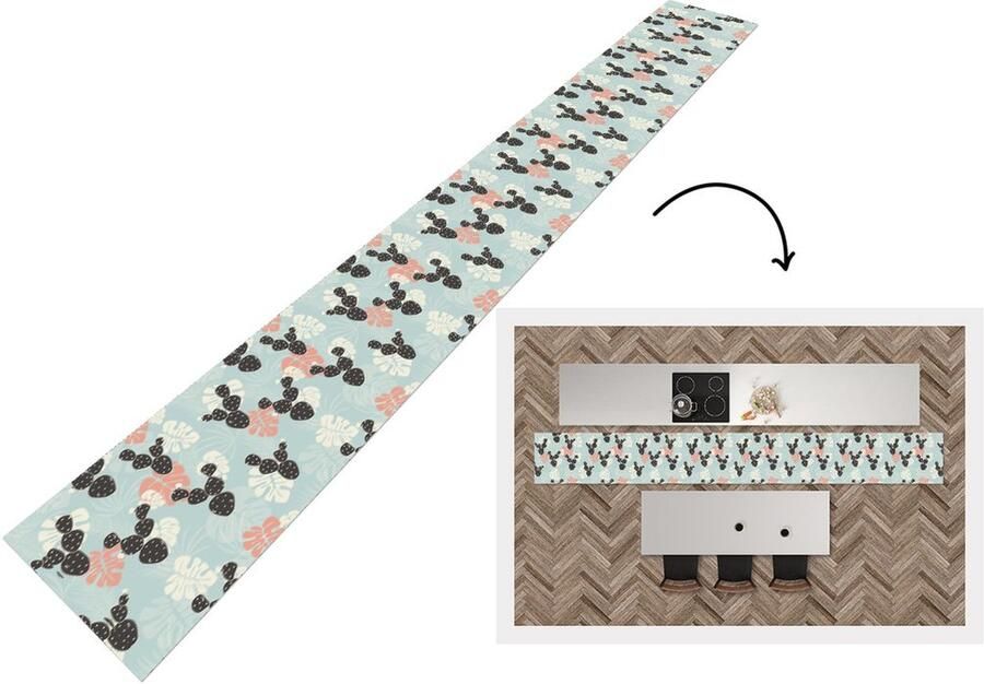 KitchenYeah Keukenloper Keukenmat Cactus Monstera Patronen Pastel Hawaii 480x60 cm Keuken vloerkleed