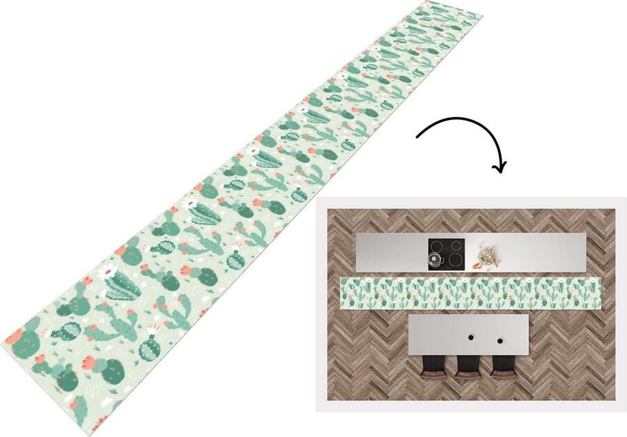 KitchenYeah Keukenloper Keukenmat Cactus Patronen Bloem 480x60 cm Keuken vloerkleed