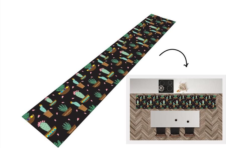 KitchenYeah Keukenloper Loper keuken Cactus Patronen Planten 300x50 cm Keukenloper vinyl