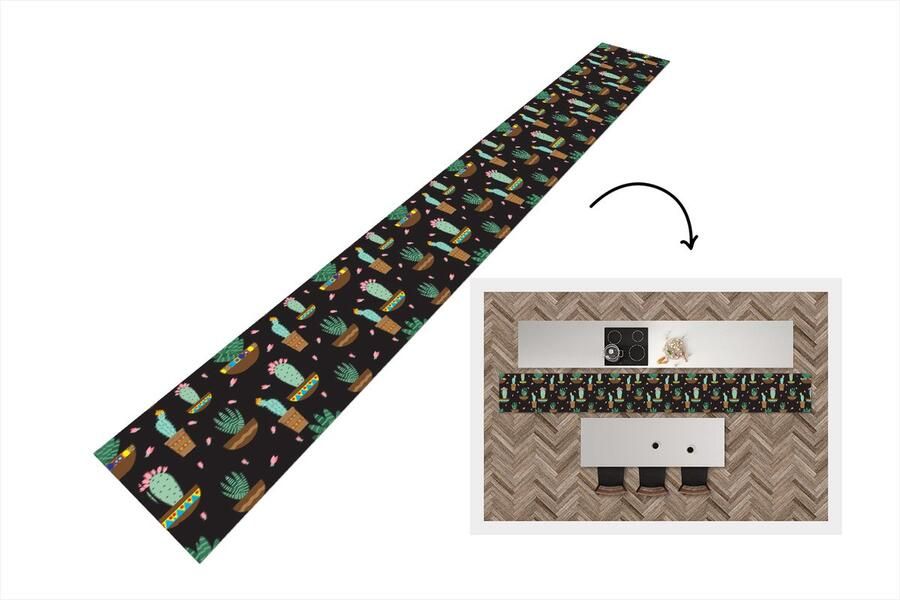KitchenYeah Keukenloper Keukenmat Cactus Patronen Planten 400x50 cm Keuken vloerkleed