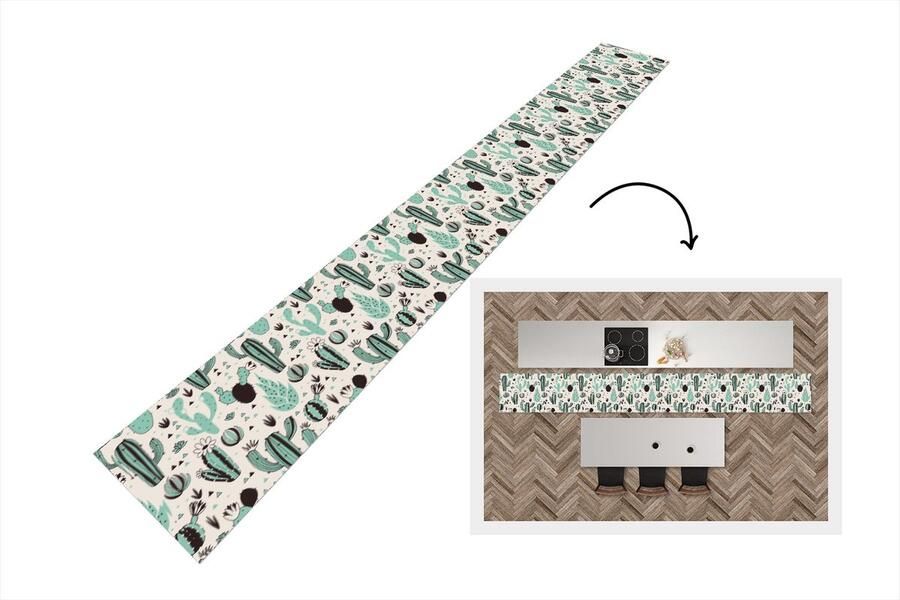 KitchenYeah Keukenloper Keukenmat Cactus Patroon Bloemen 480x60 cm Keuken vloerkleed