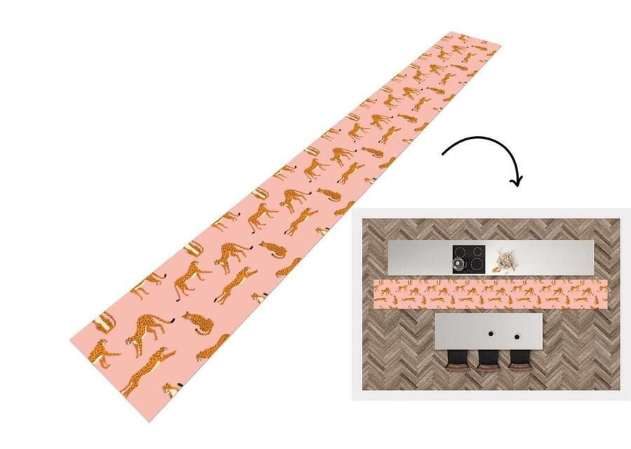 KitchenYeah Keukenloper Keukenmat Cheetah Patroon Kat 400x50 cm Keuken vloerkleed