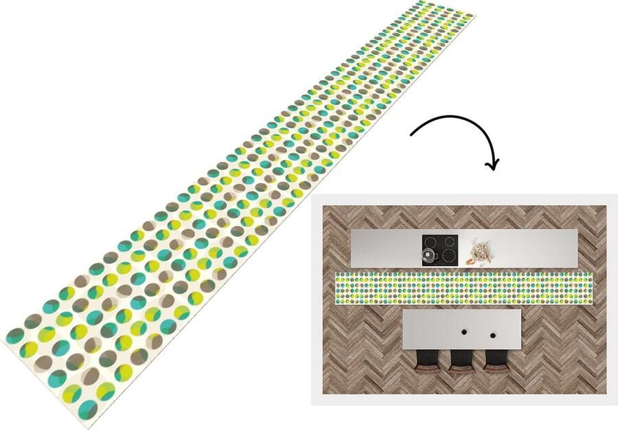 KitchenYeah Keukenloper Keukenmat Cirkel Groen Patroon 480x60 cm Keuken vloerkleed