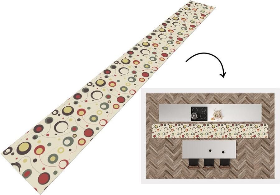 KitchenYeah Keukenloper Keukenmat Cirkel Lijn Design 480x60 cm Keuken vloerkleed