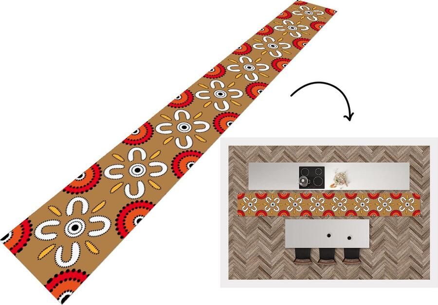 KitchenYeah Keukenloper Keukenmat Design Bloemen Stippen 400x50 cm Keuken vloerkleed