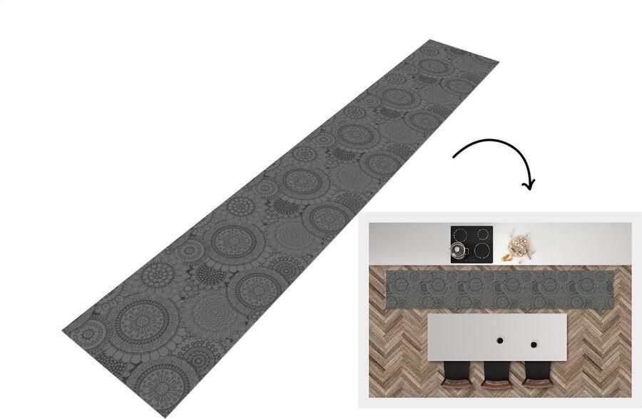 KitchenYeah Keukenloper Loper keuken Design Bohemian Zonnebloem 300x50 cm Keukenloper vinyl