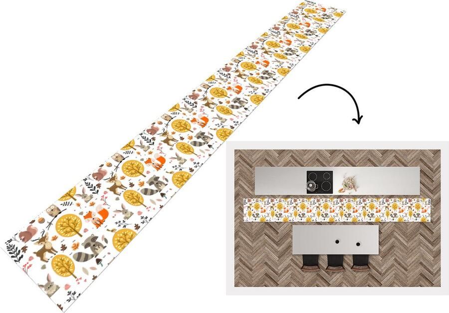 KitchenYeah Keukenloper Keukenmat Design Dieren Bos 480x60 cm Keuken vloerkleed