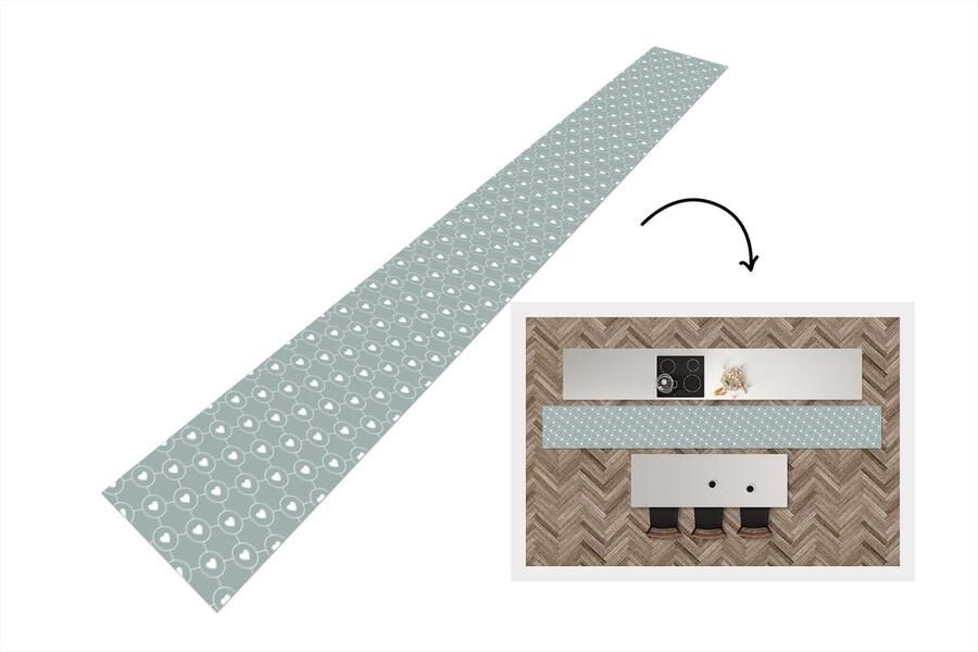 KitchenYeah Keukenloper Keukenmat Design Geometrie Patroon Hart 480x60 cm Keuken vloerkleed