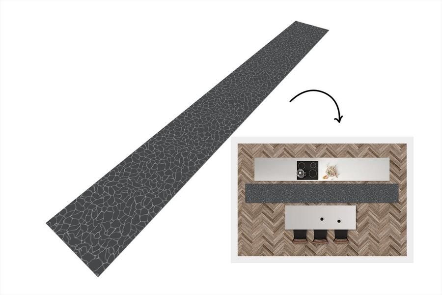 KitchenYeah Keukenloper Keukenmat Design Geometrie Zwart 400x50 cm Keuken vloerkleed