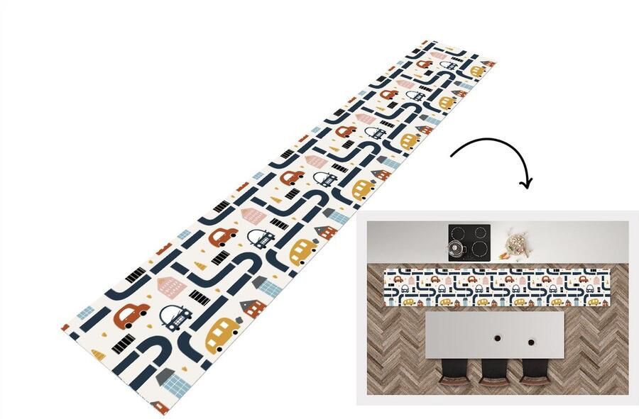 KitchenYeah Keukenloper Keukenmat Design Jongens Auto Kinderen 360x60 cm Keuken vloerkleed