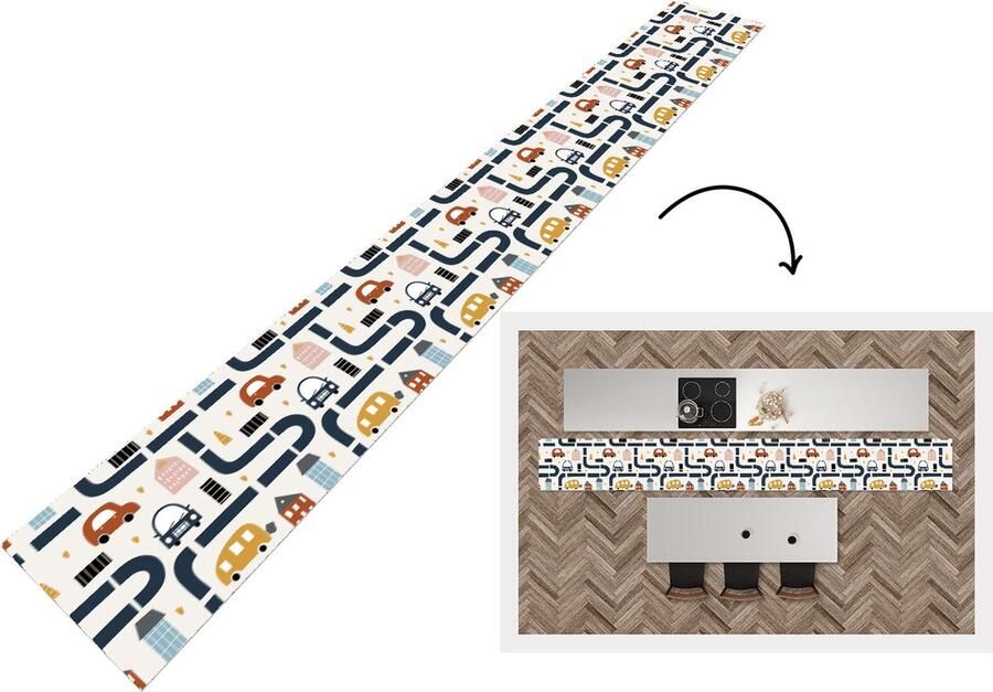 KitchenYeah Keukenloper Keukenmat Design Jongens Auto Kinderen 480x60 cm Keuken vloerkleed