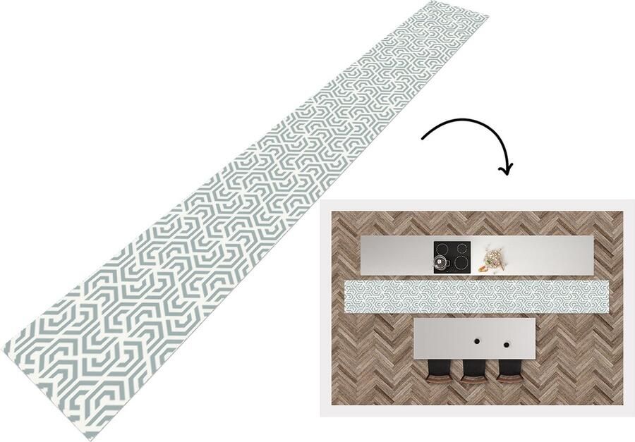 KitchenYeah Keukenloper Keukenmat Design Lijn Patroon Groen 400x50 cm Keuken vloerkleed