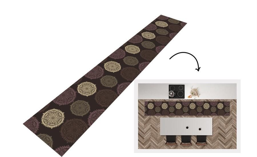 KitchenYeah Keukenloper Loper keuken Design Mandala Bruin 300x50 cm Keukenloper vinyl