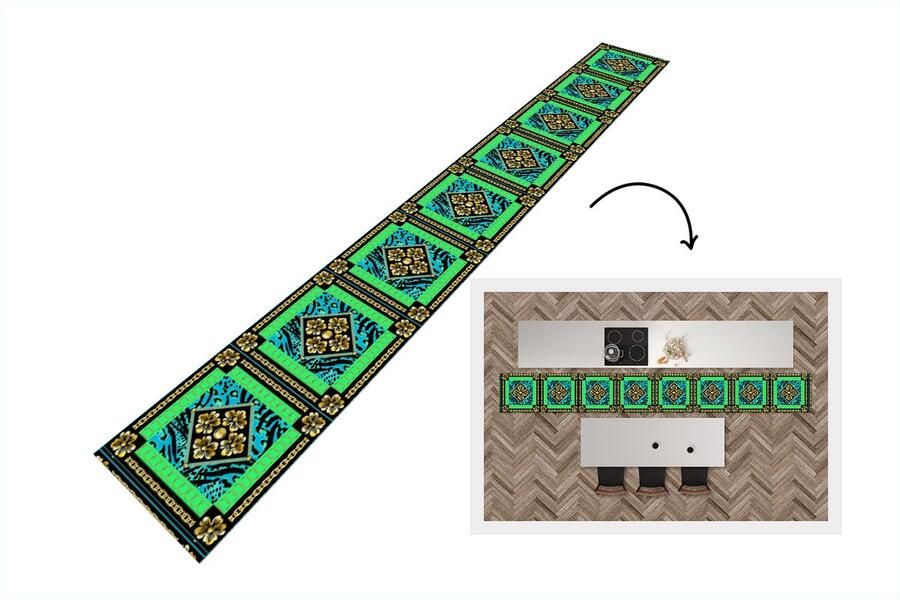 KitchenYeah Keukenloper Keukenmat Dierenprint Bloemen Ketting Goud Patroon 480x60 cm Keuken vloerkleed