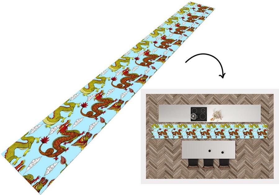 KitchenYeah Keukenloper Keukenmat Draak Chinees Patronen 400x50 cm Keuken vloerkleed