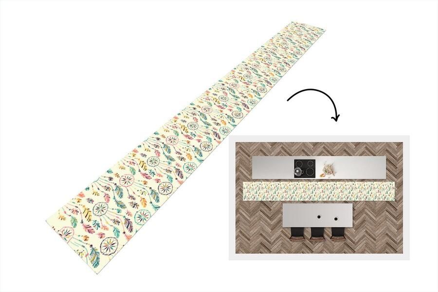 KitchenYeah Keukenloper Keukenmat Dromenvanger Regenboog Bohemian Meisje Patronen 400x50 cm Keuken vloerkleed