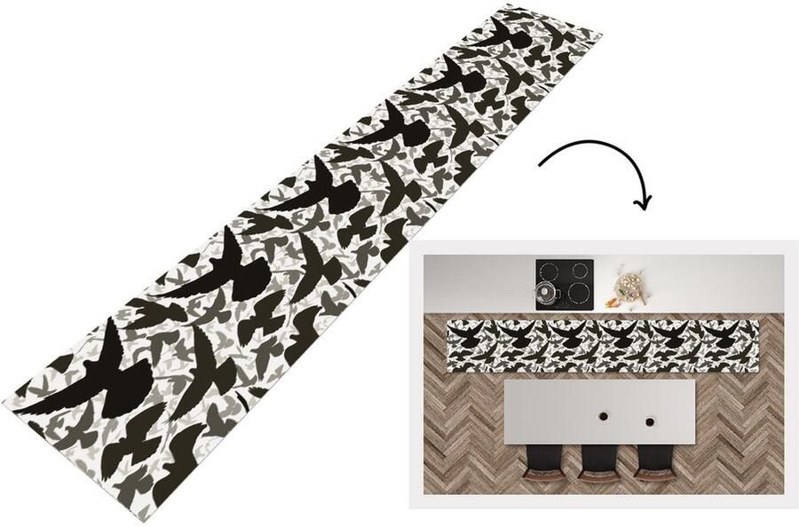 KitchenYeah Keukenloper Loper keuken Duif Vliegen Patronen Vogels 300x50 cm Keukenloper vinyl