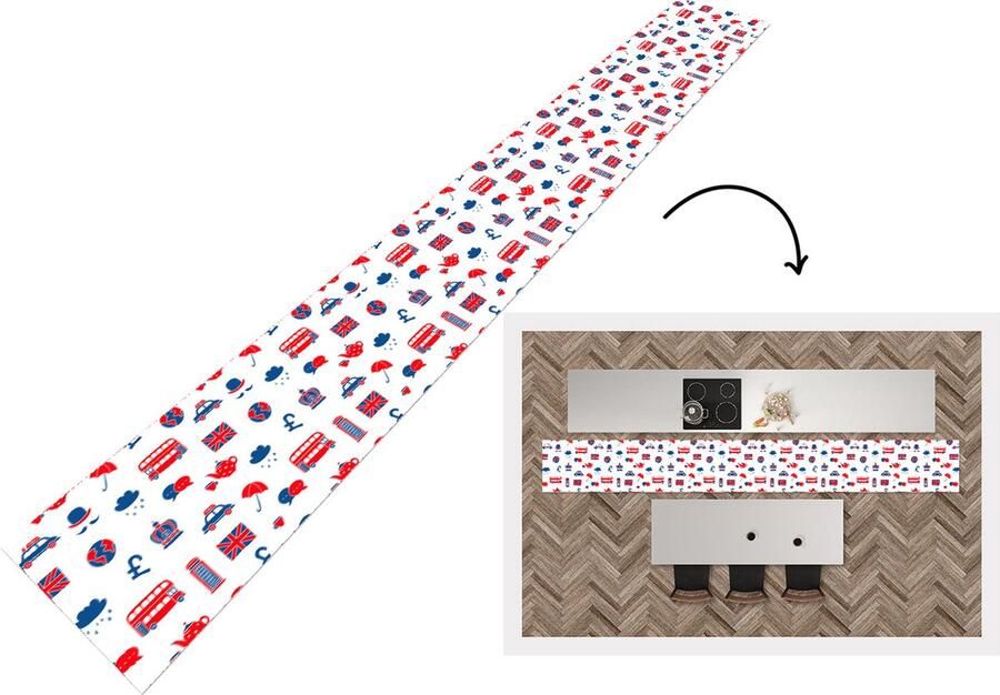 KitchenYeah Keukenloper Keukenmat Engeland Patronen Londen 480x60 cm Keuken vloerkleed