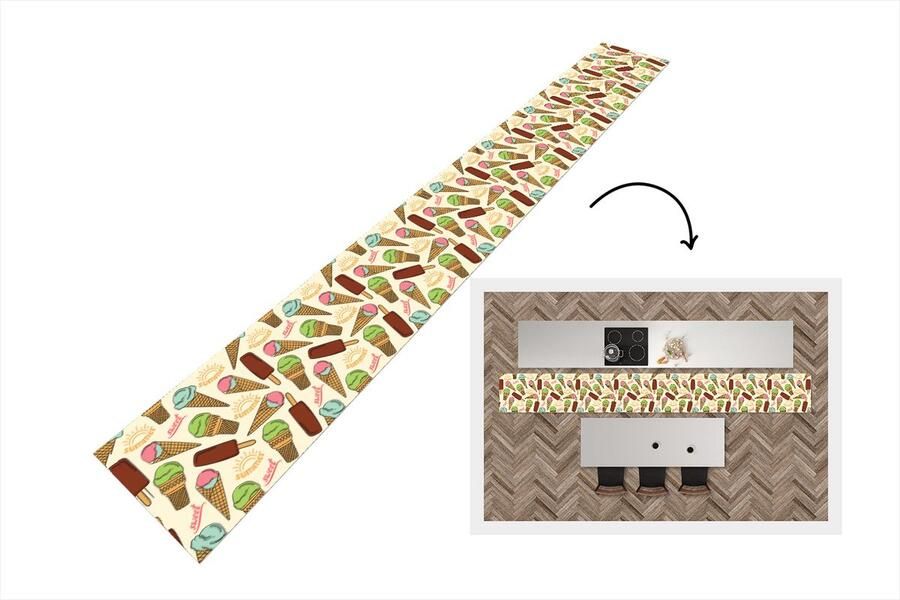 KitchenYeah Keukenloper Keukenmat Eten Patroon IJs 400x50 cm Keuken vloerkleed