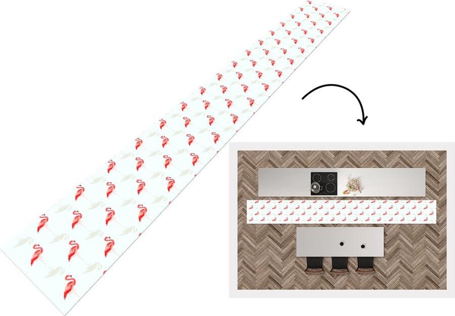 KitchenYeah Keukenloper Keukenmat Flamingo Dieren Patronen 480x60 cm Keuken vloerkleed