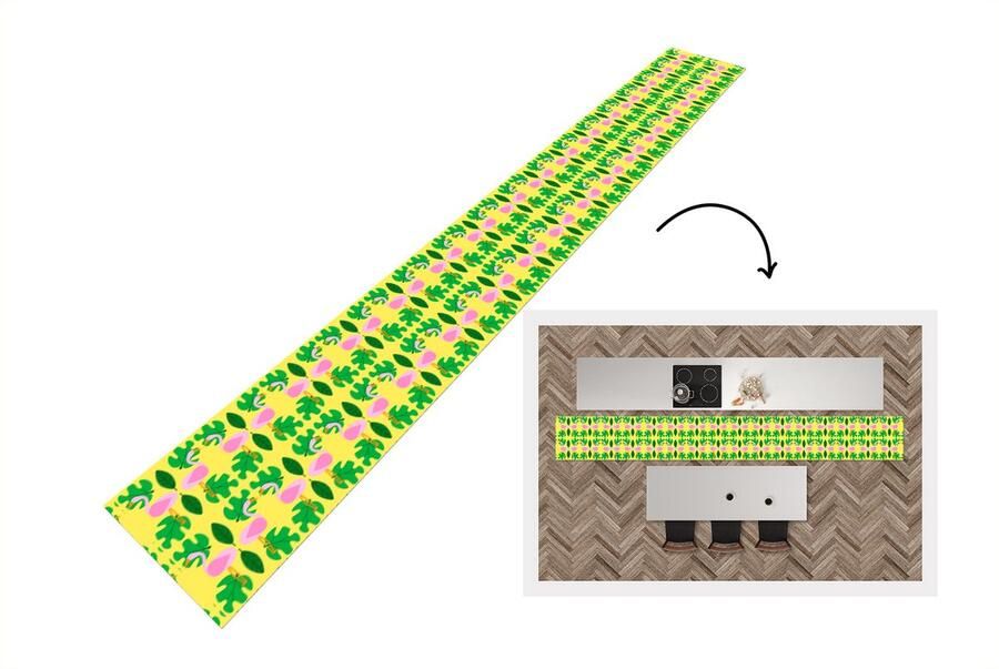 KitchenYeah Keukenloper Keukenmat Flamingo Planten Dieren Patroon 400x50 cm Keuken vloerkleed