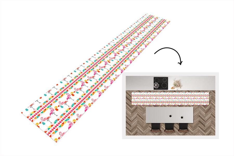 KitchenYeah Keukenloper Keukenmat Flamingo Zomer Cocktail Patroon 360x60 cm Keuken vloerkleed