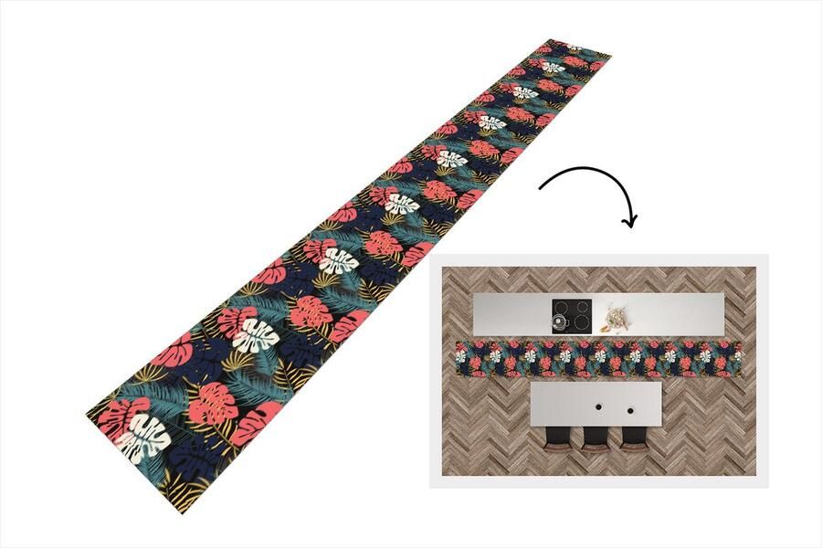 KitchenYeah Keukenloper Keukenmat Flora Goud Patronen Hawaii Tropisch 480x60 cm Keuken vloerkleed