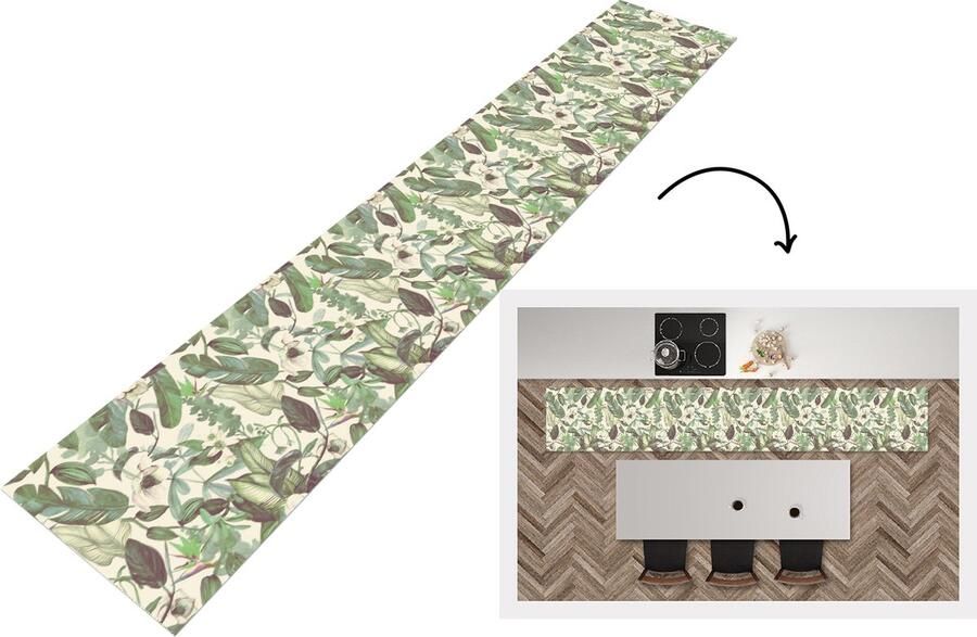 KitchenYeah Keukenloper Keukenmat Flora Jungle Vintage Patronen 360x60 cm Keuken vloerkleed