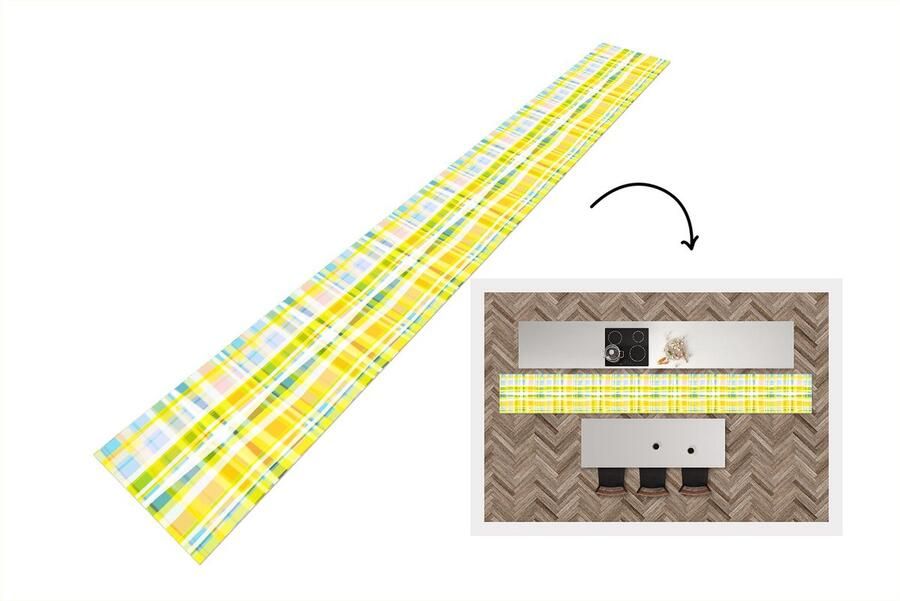 KitchenYeah Keukenloper Keukenmat Geel Patroon Zomer 480x60 cm Keuken vloerkleed