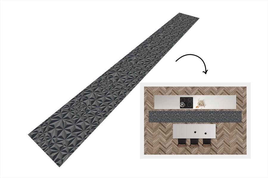 KitchenYeah Keukenloper Keukenmat Geometrie Grijs 3D Patronen 400x50 cm Keuken vloerkleed