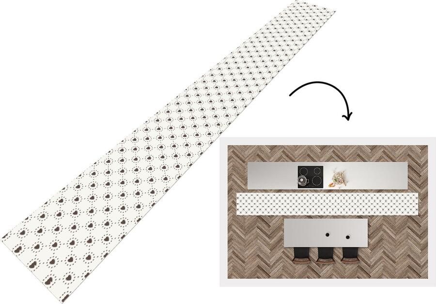 KitchenYeah Keukenloper Keukenmat Geometrie Lijn Hart Patroon 400x50 cm Keuken vloerkleed