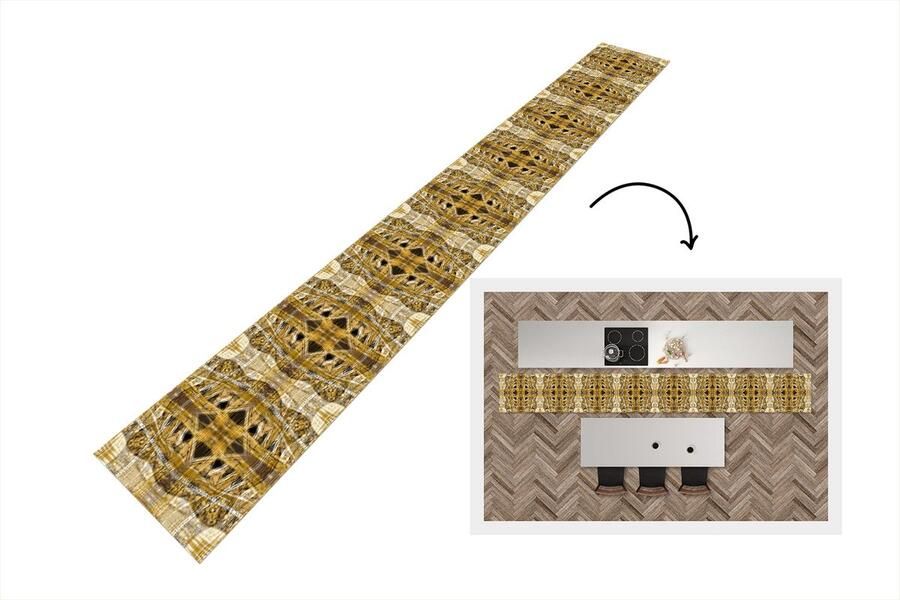 KitchenYeah Keukenloper Keukenmat Goud Afrika Patronen Dieren 480x60 cm Keuken vloerkleed