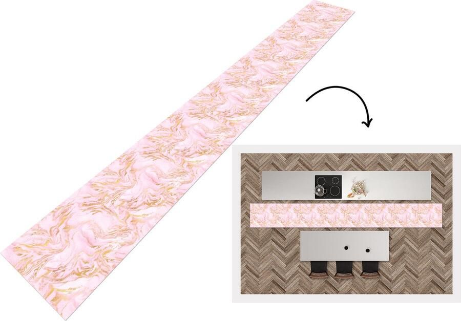 KitchenYeah Keukenloper Keukenmat Goud Marmer Chic Patroon 400x50 cm Keuken vloerkleed