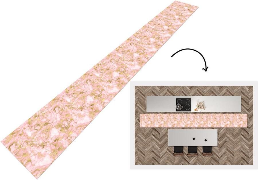 KitchenYeah Keukenloper Keukenmat Goud Marmer Design 480x60 cm Keuken vloerkleed