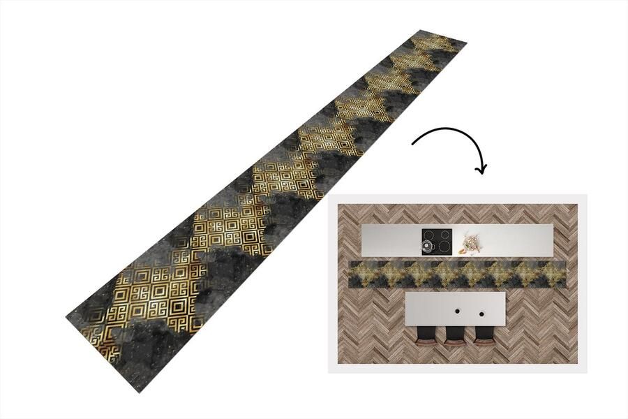 KitchenYeah Keukenloper Keukenmat Goud Marmer Verf Patronen 480x60 cm Keuken vloerkleed