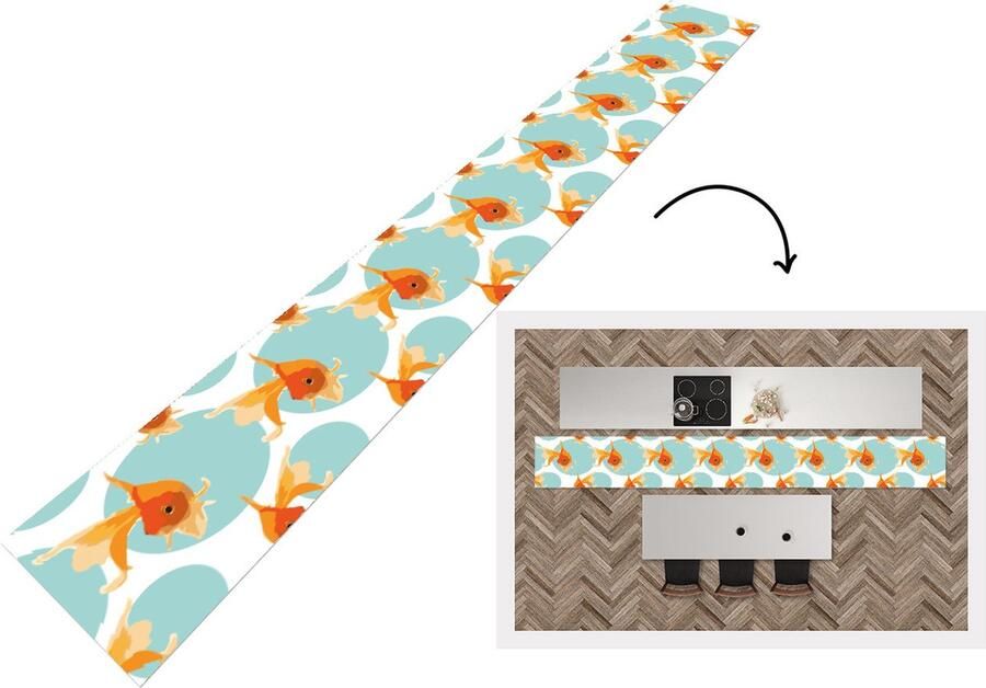 KitchenYeah Keukenloper Keukenmat Goudvis Dieren Bubbel Patronen 480x60 cm Keuken vloerkleed