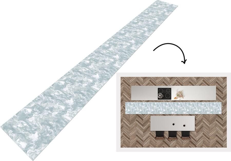 KitchenYeah Keukenloper 400x50 cm Keukenmat vinyl Grijs Marmer print Verf Patroon Keukenmatten loper Keuken vloerkleed tapijt