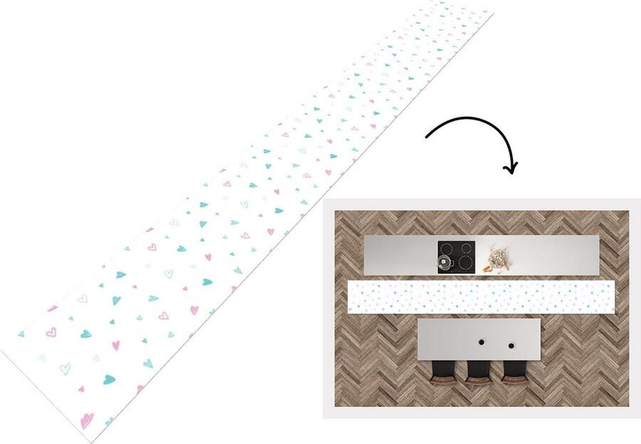 KitchenYeah Keukenloper Keukenmat Hartjes Patronen Pastel 480x60 cm Keuken vloerkleed